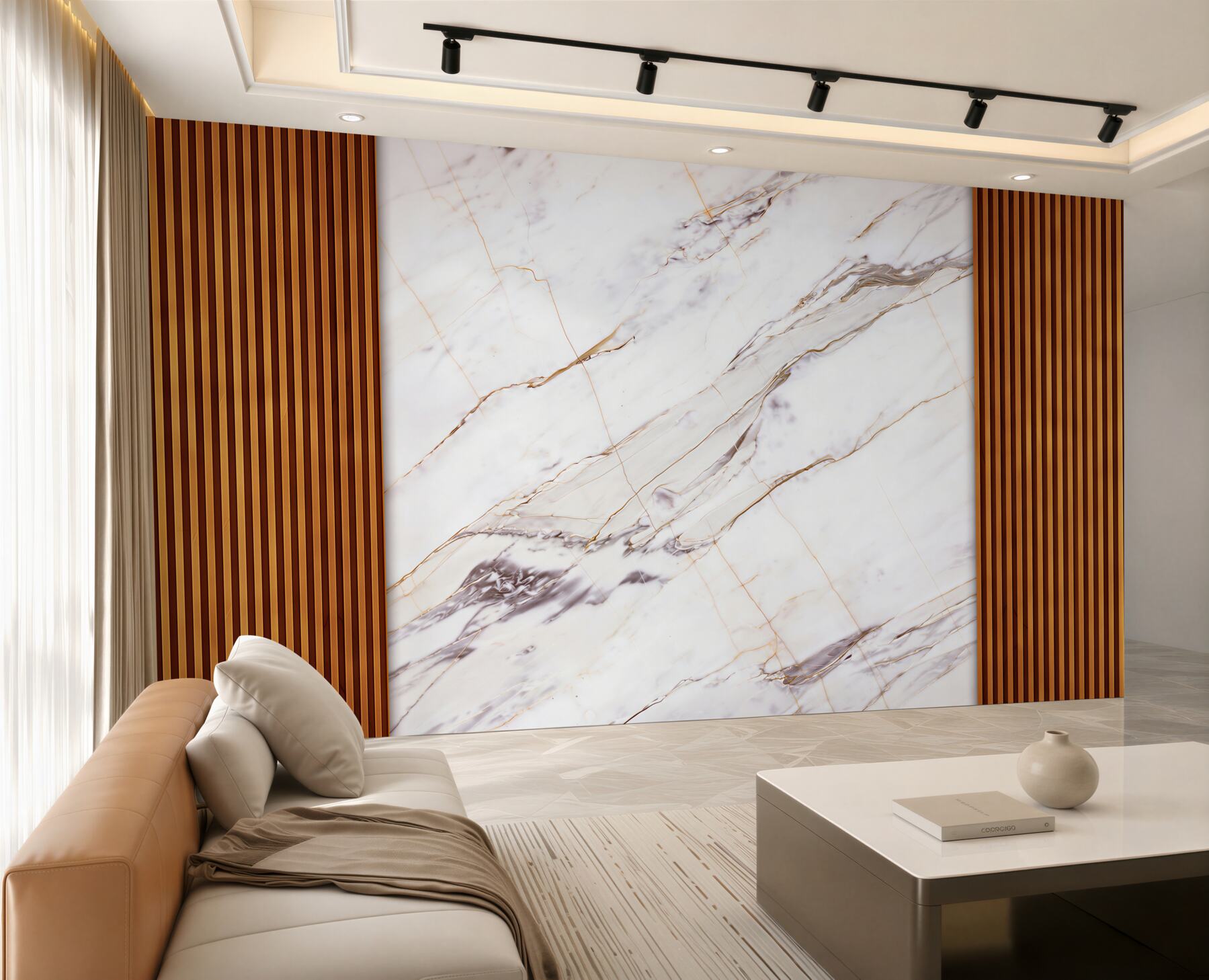 Papier peint Marbre blanc sur bois