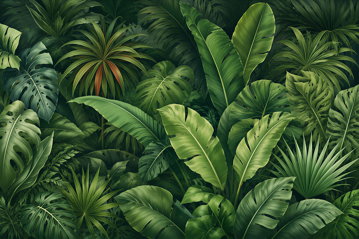 Papier peint Grandes feuilles vertes de jungle