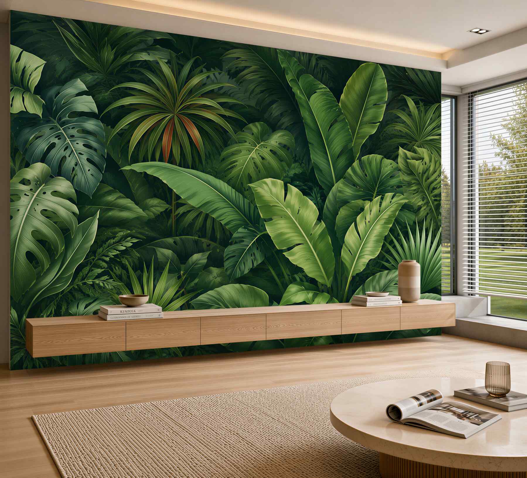 Papier peint Grandes feuilles vertes de jungle