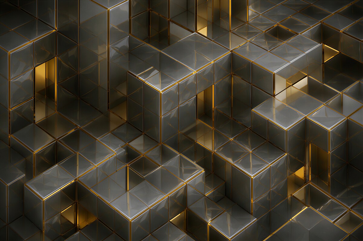 Papier peint Cubes volumétriques 3D avec inserts dorés