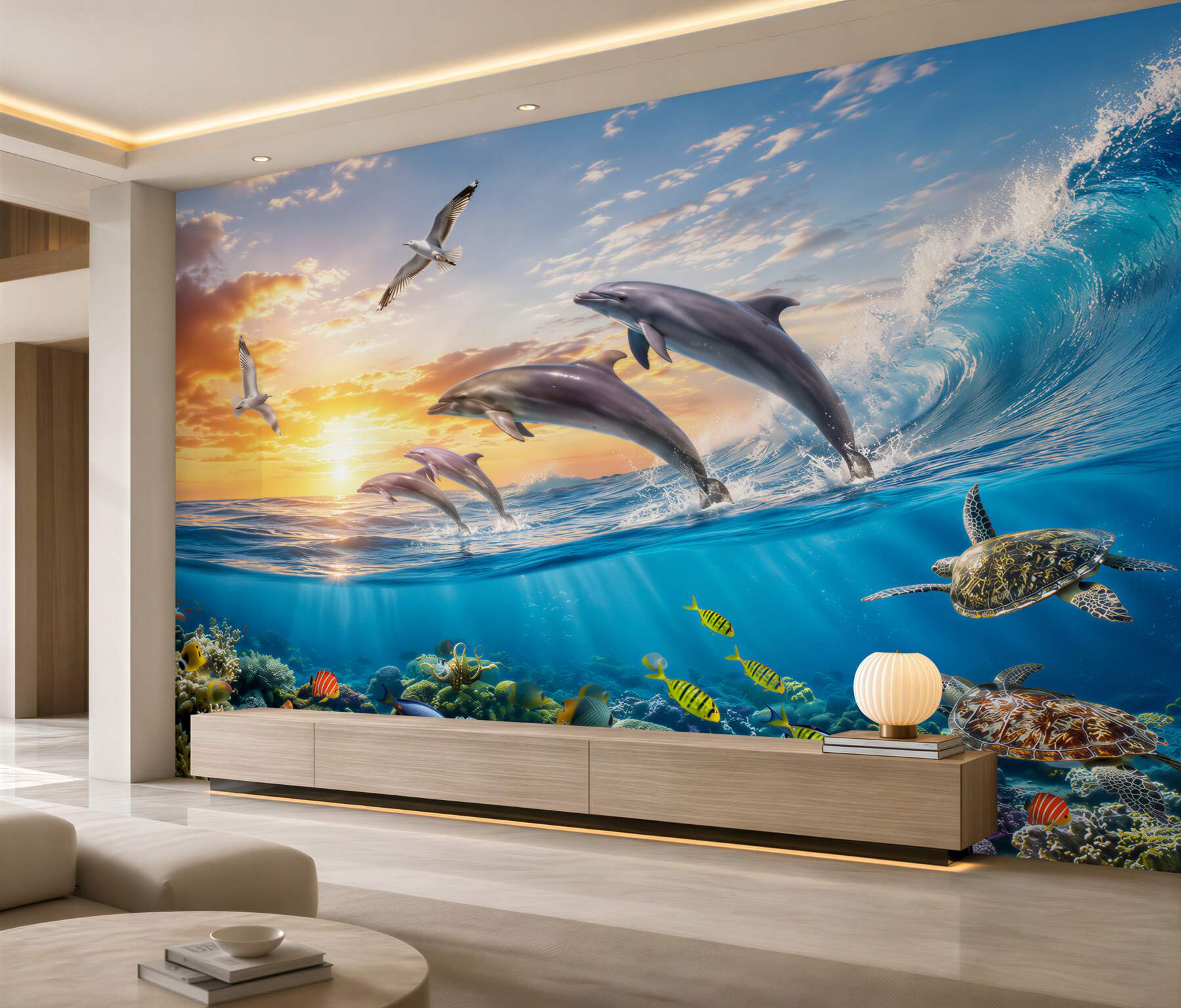 Papier peint Dauphins sautant des vagues