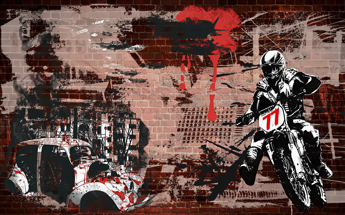 Papier peint Motard sur sa moto