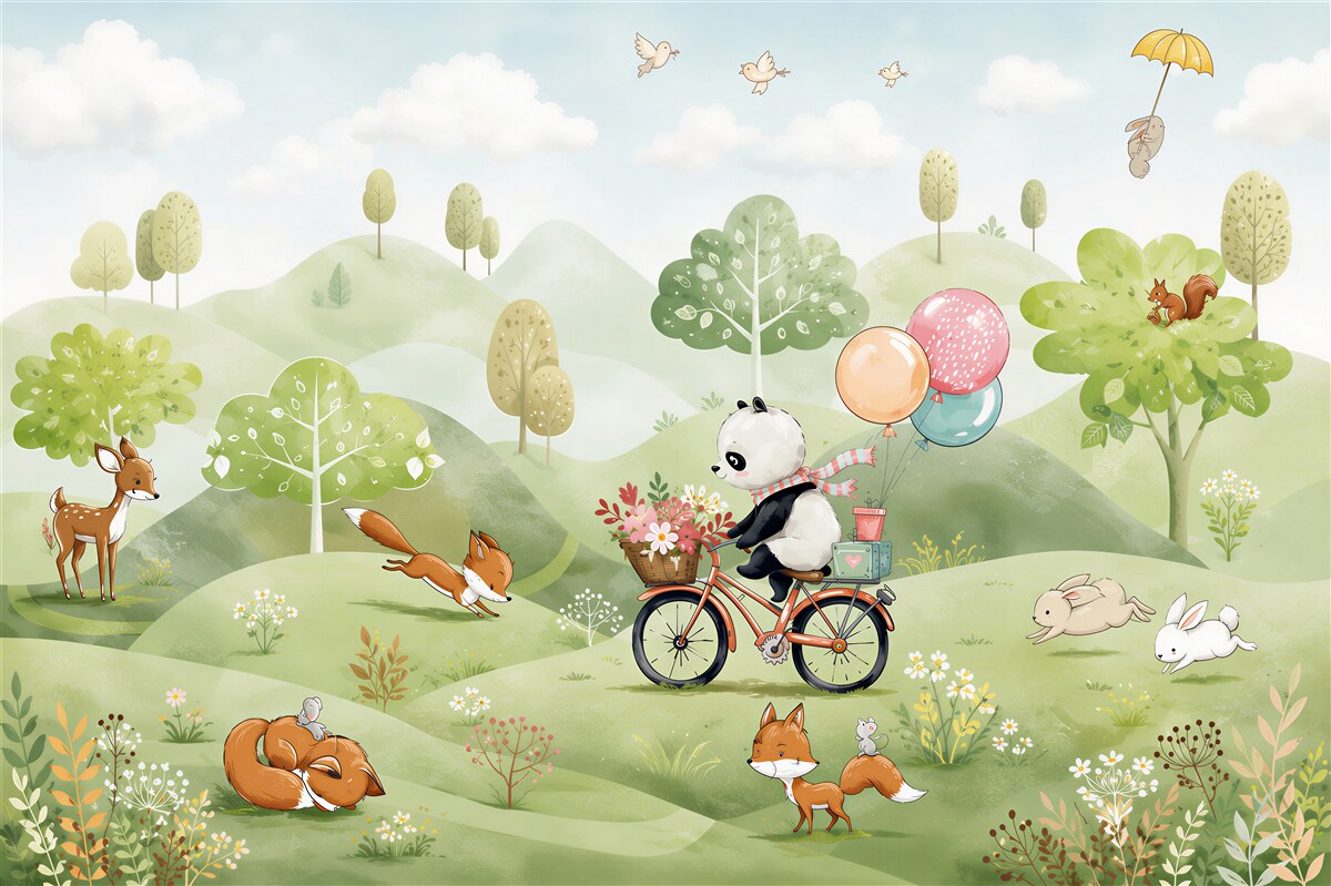 Papier peint Panda à vélo