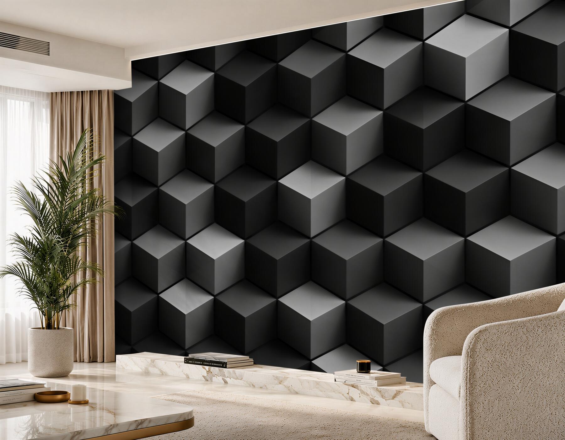 Papier peint Hexagones géométriques 3D gris-beige modernes