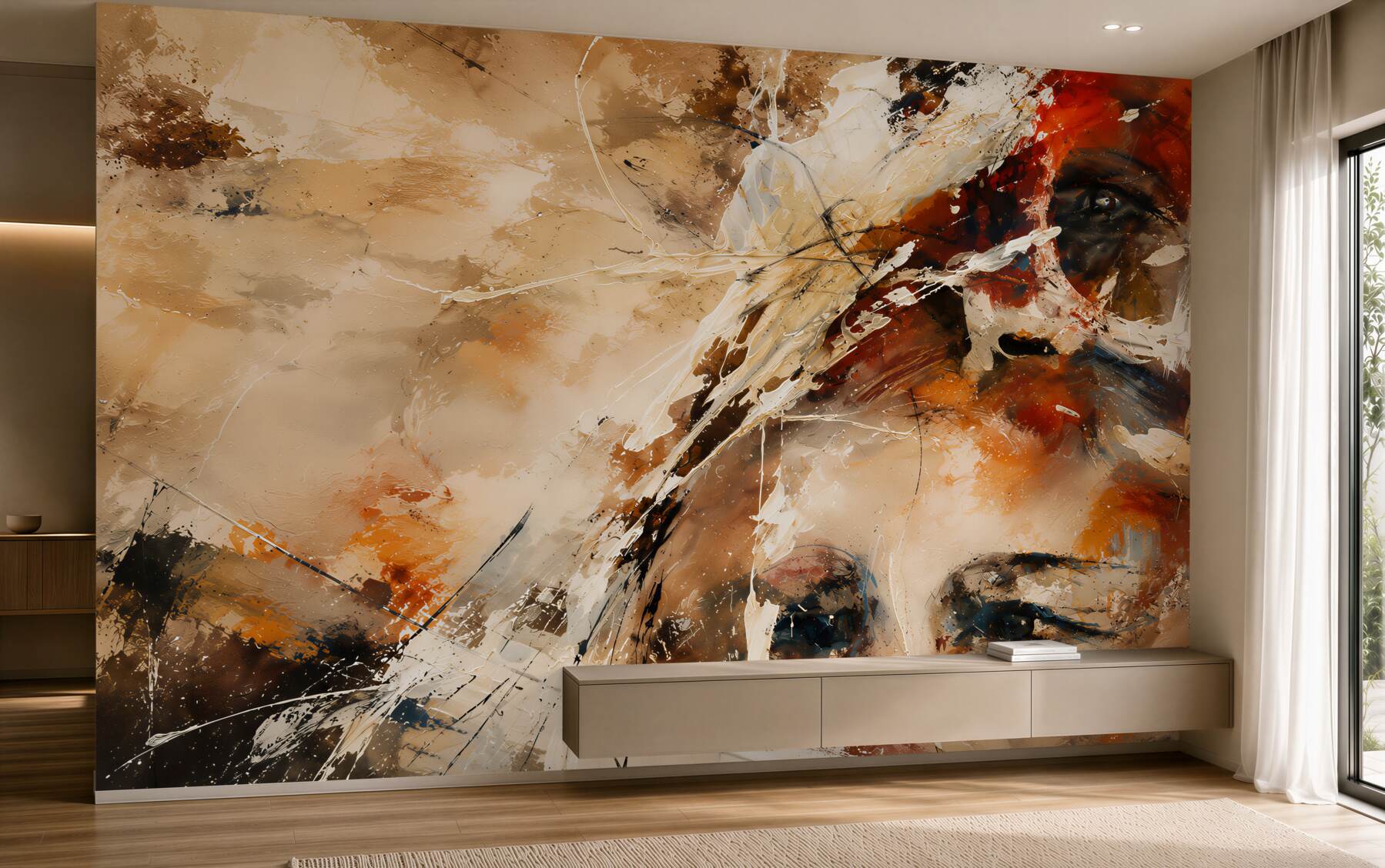 Papier peint Abstraction beige-or avec noir élégante pour le salon