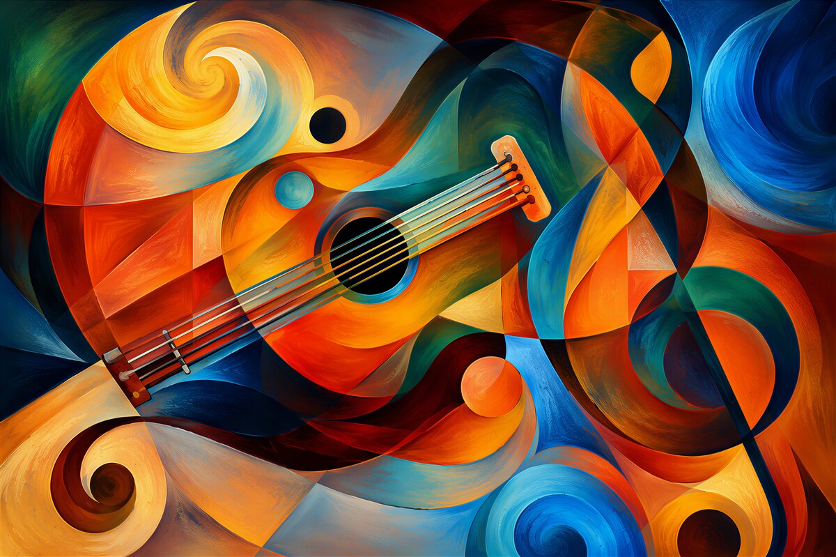 Papier peint Guitare abstraite en tons beige et bleu