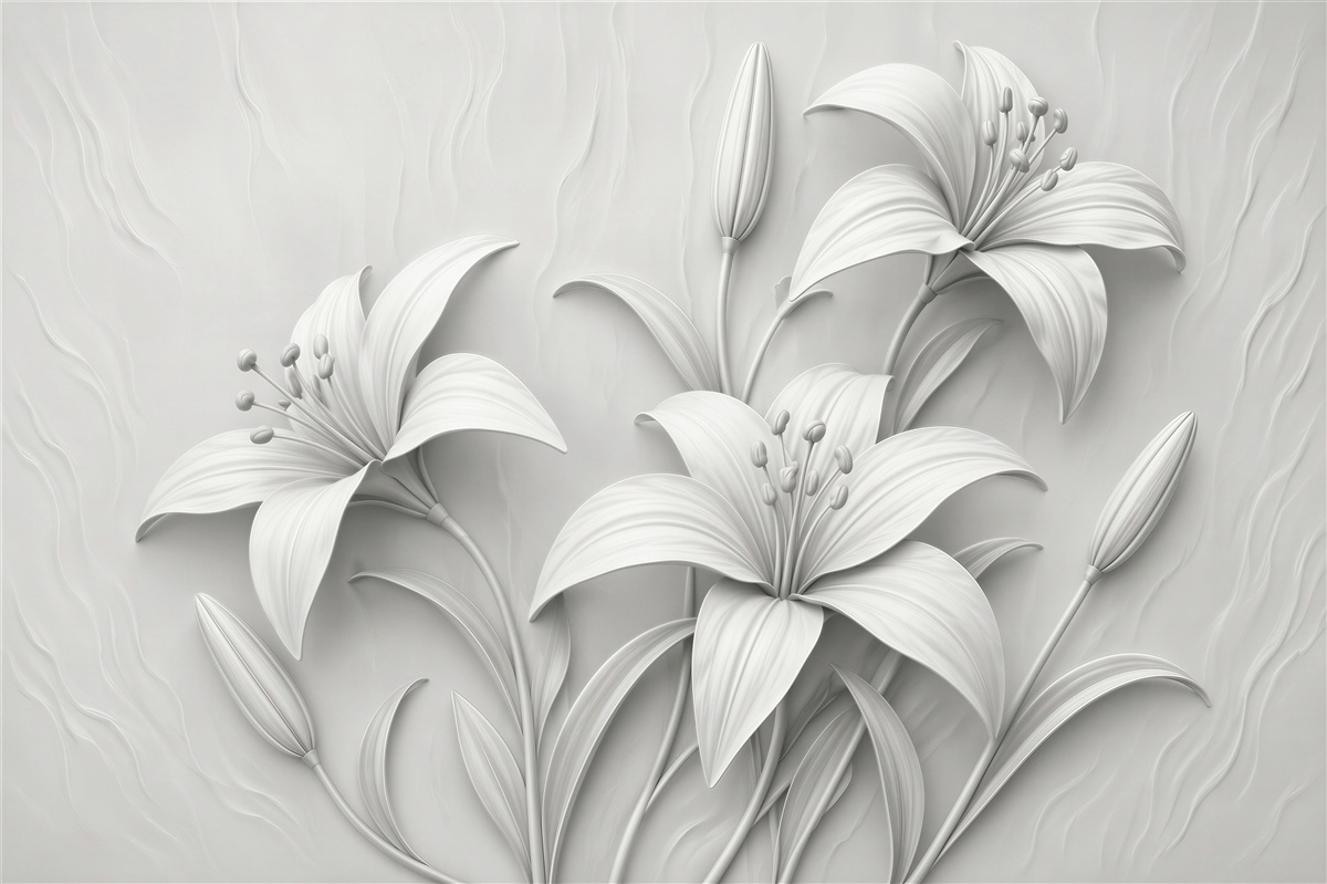 Papier peint Lys blancs sur fond beige élégant pour la chambre