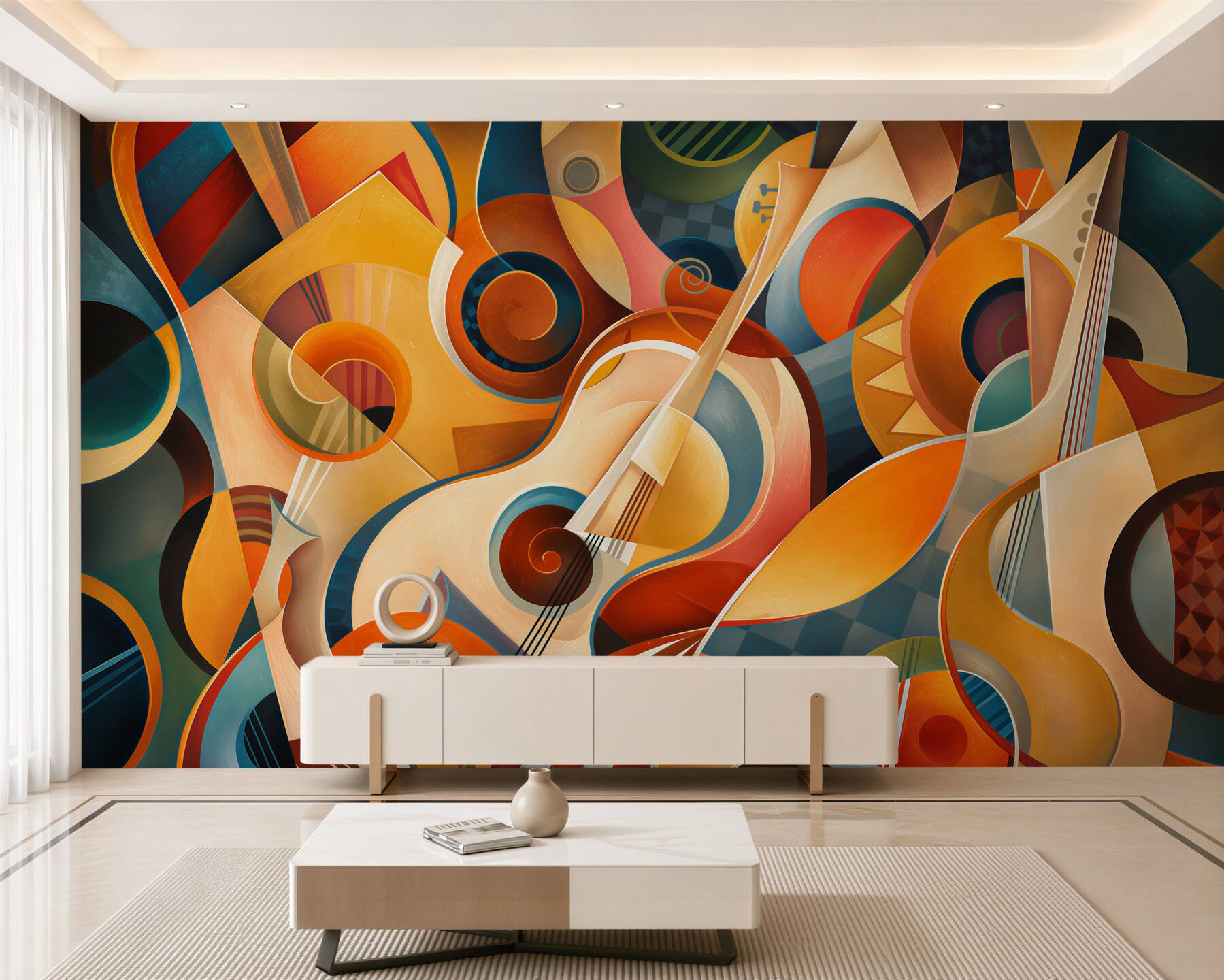 Papier peint guitare abstraite géométrique dans le style art déco