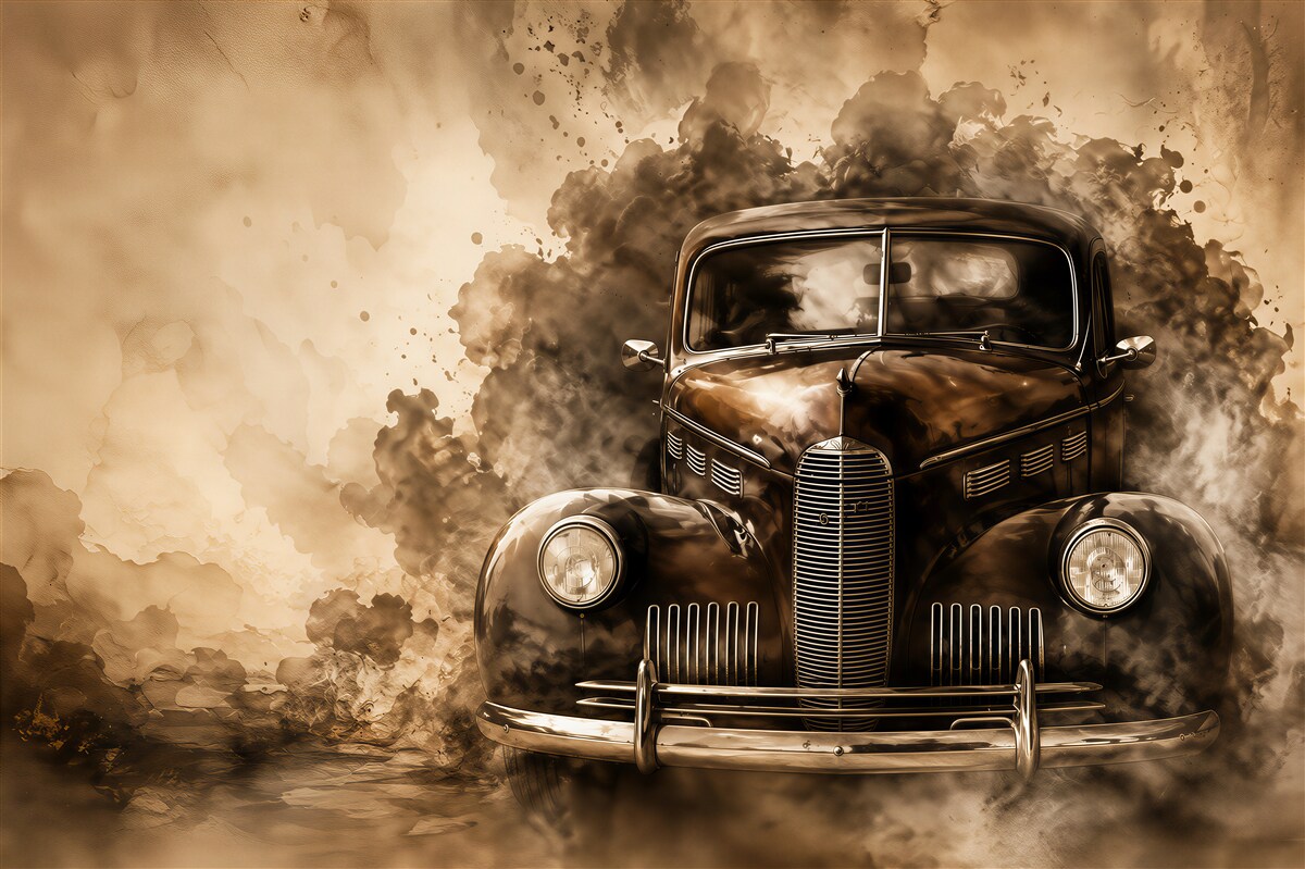 Papier peint vieille voiture rétro en ton beige vintage