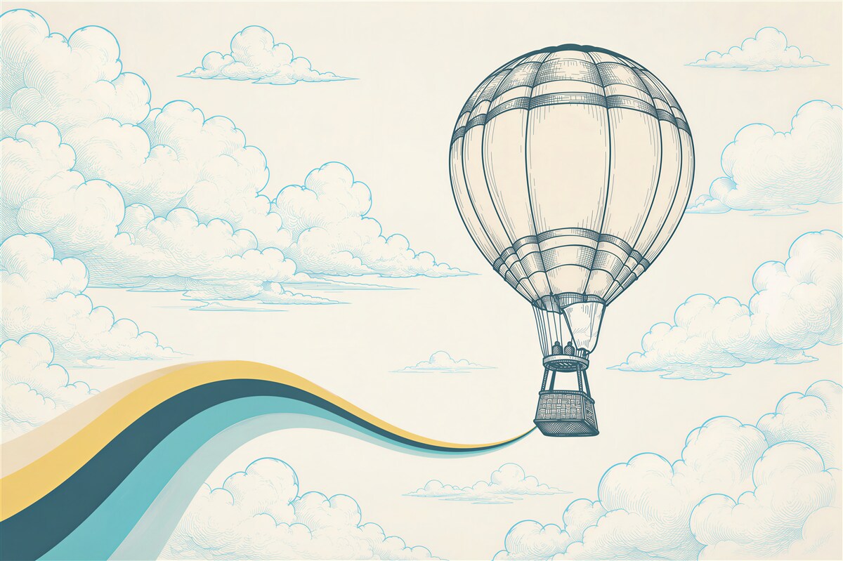 Papier peint ballon dans les nuages ciel pastel pour enfants