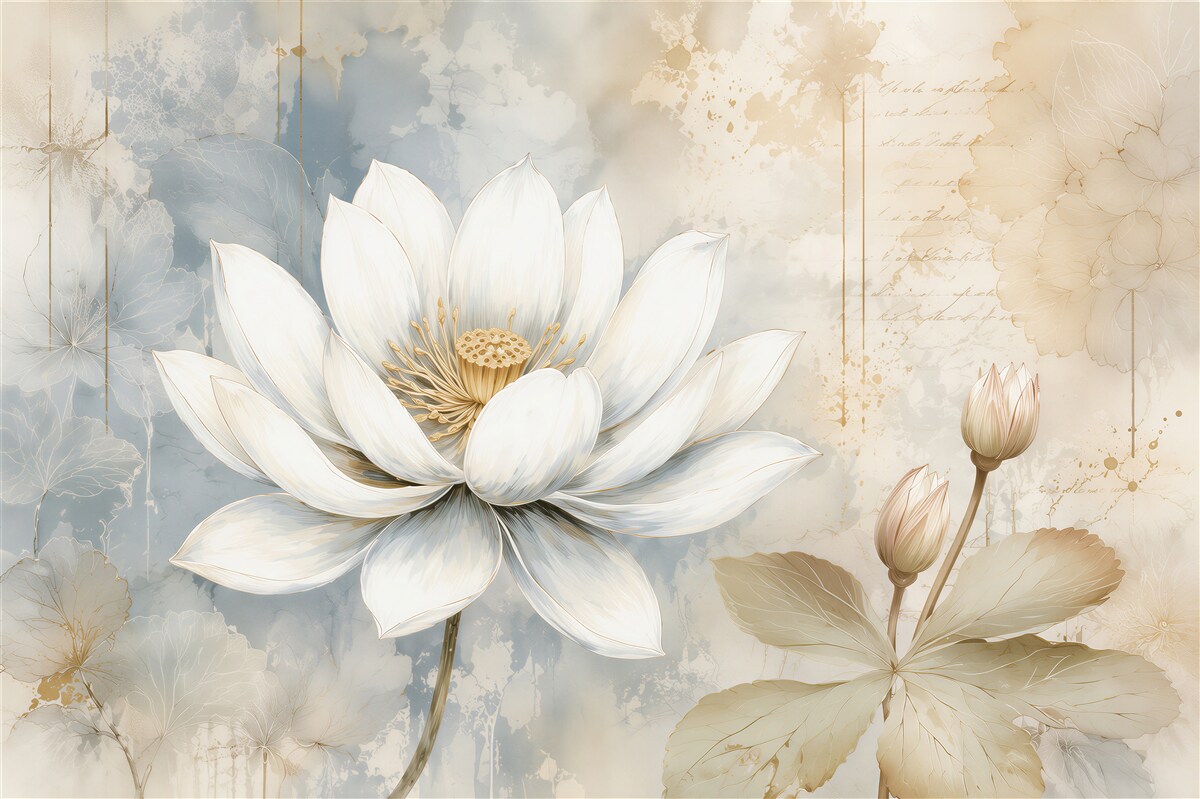 Papier peint lotus blanc sur fond bleu calme élégance