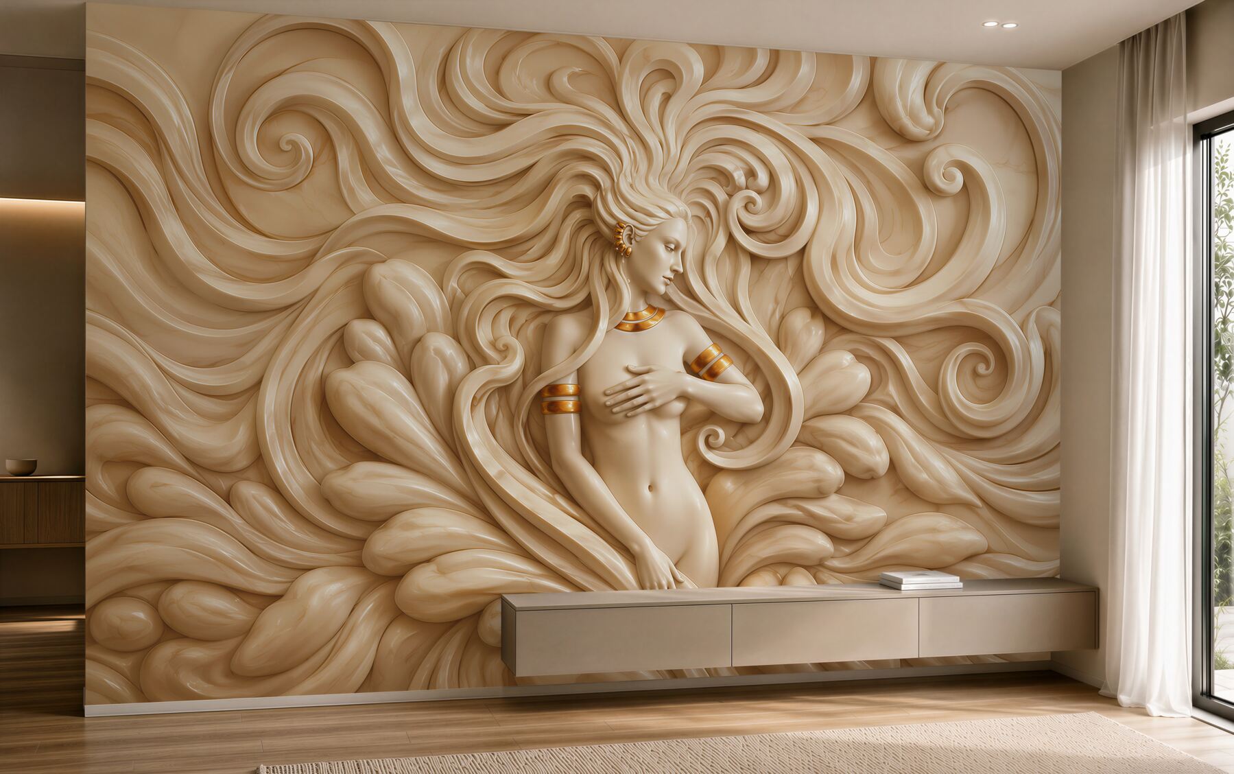 Papier peint femme sensuelle dans une abstraction beige élégante