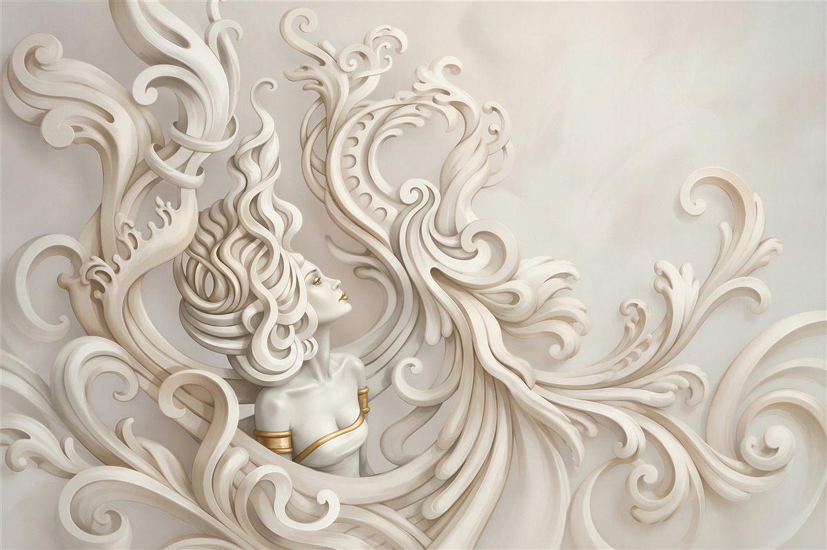 Papier peint femme dans des ornements crème art déco élégants