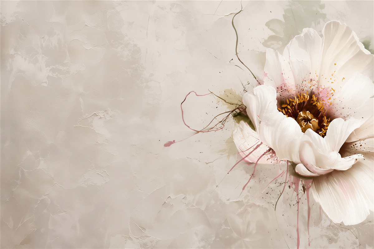 Papier peint fleur de pivoine blanche avec un délicat centre doré