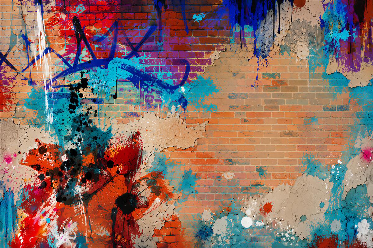 Papier peint mur abstrait avec graffiti pastel et effet stuc