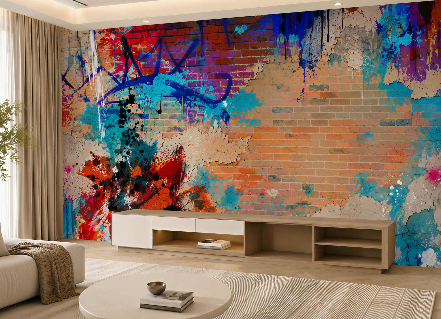Papier peint mur abstrait avec graffiti pastel et effet stuc