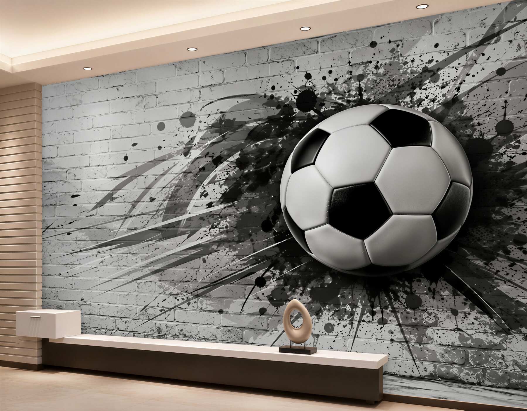 Papier peint ballon de football sur brique blanche moderne sportive