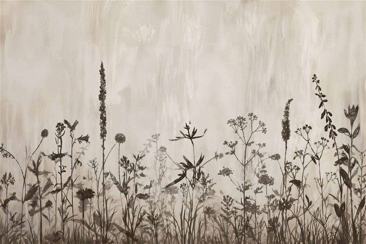 Papier peint fleurs des champs beige subtile prairie sur fond clair