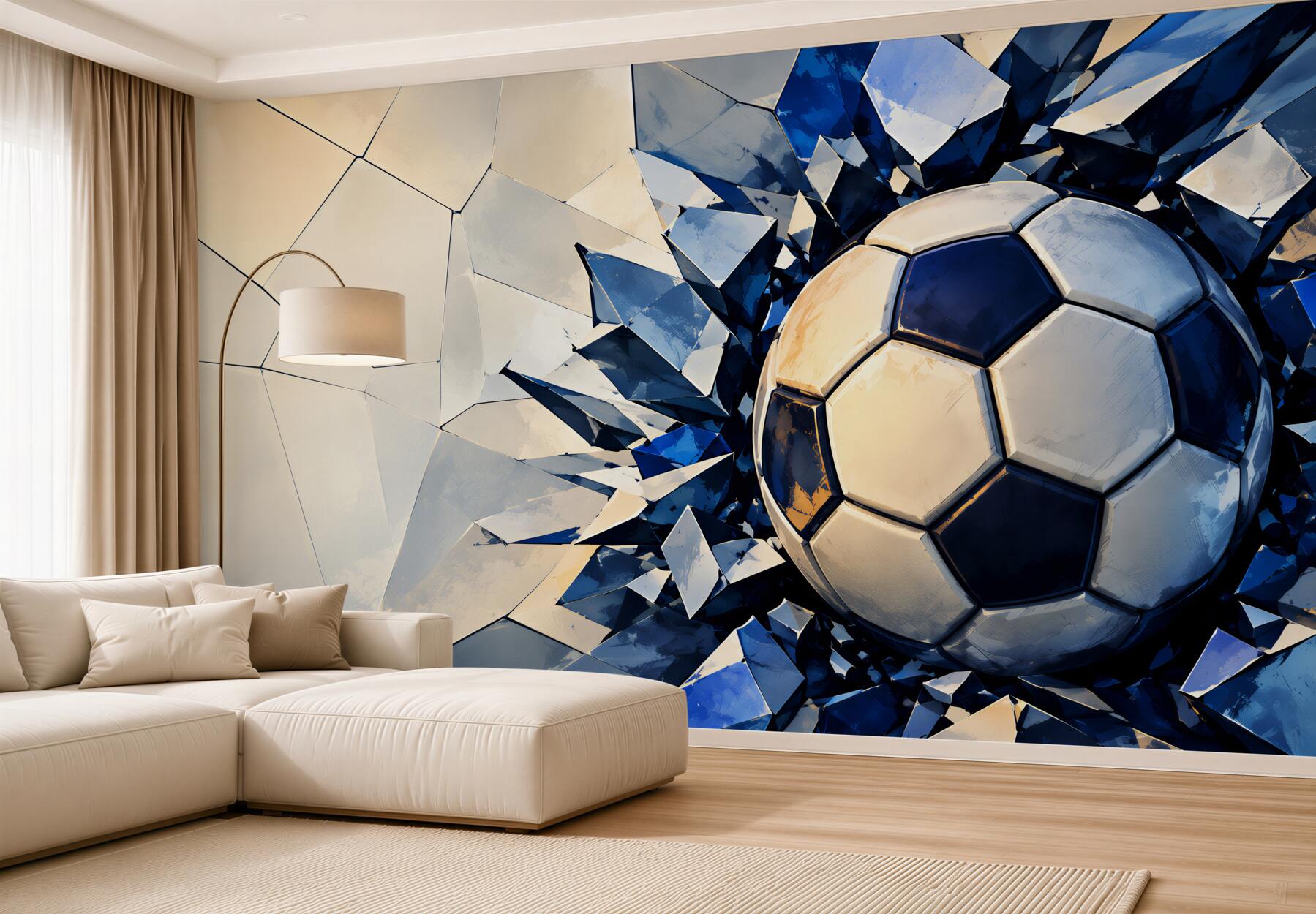 Papier peint ballon de football brisant le mur dynamique pour la chambre d'un garçon