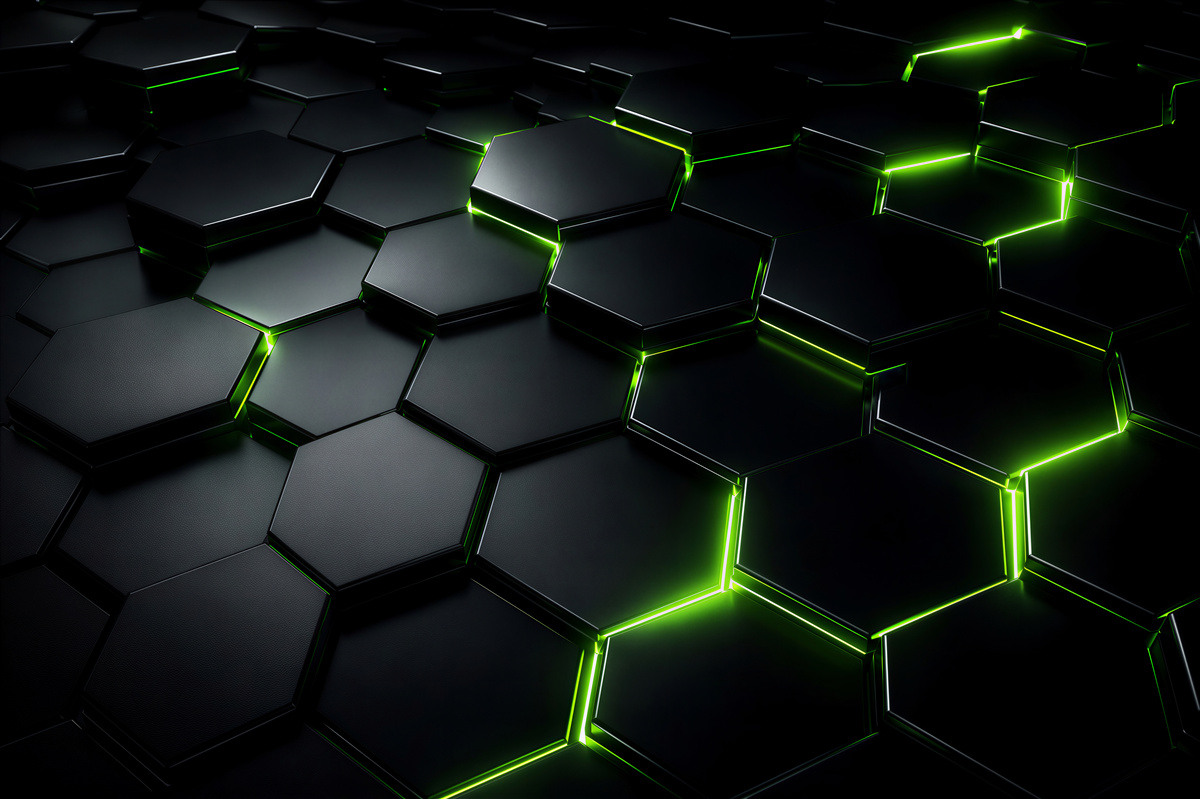 Papier peint hexagones verts néon 3d