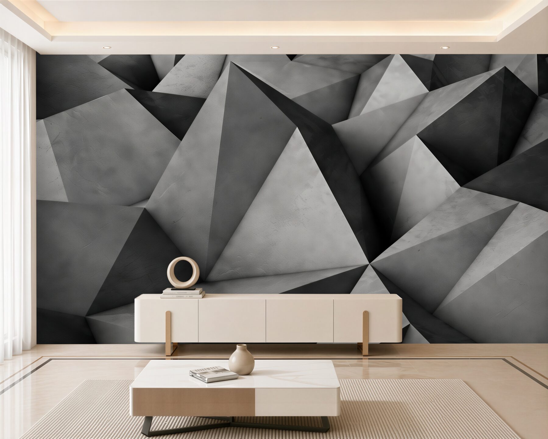 Papier peint grands triangles gris volumineux