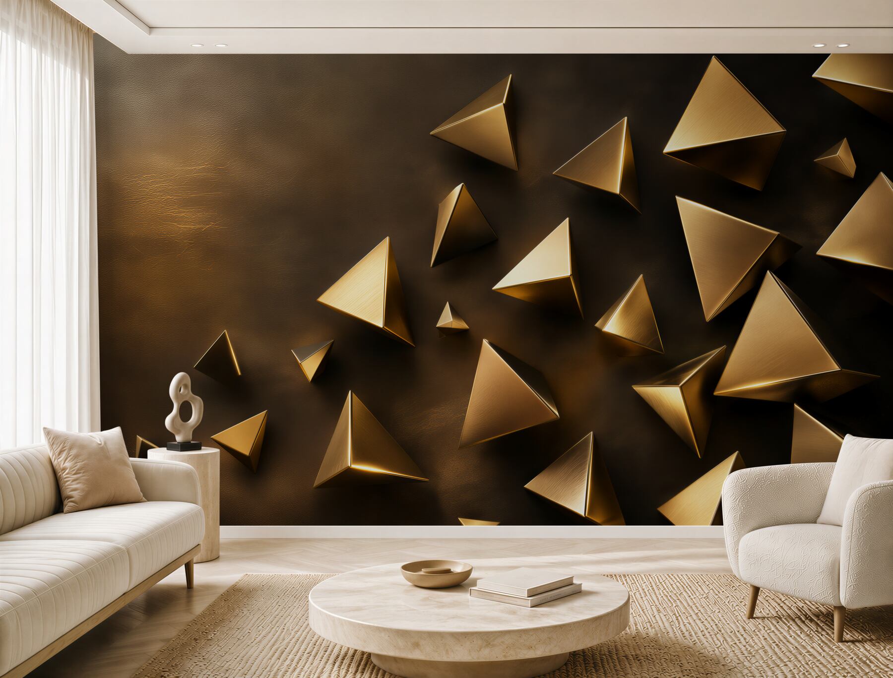 Papier peint petits triangles dorés volumineux
