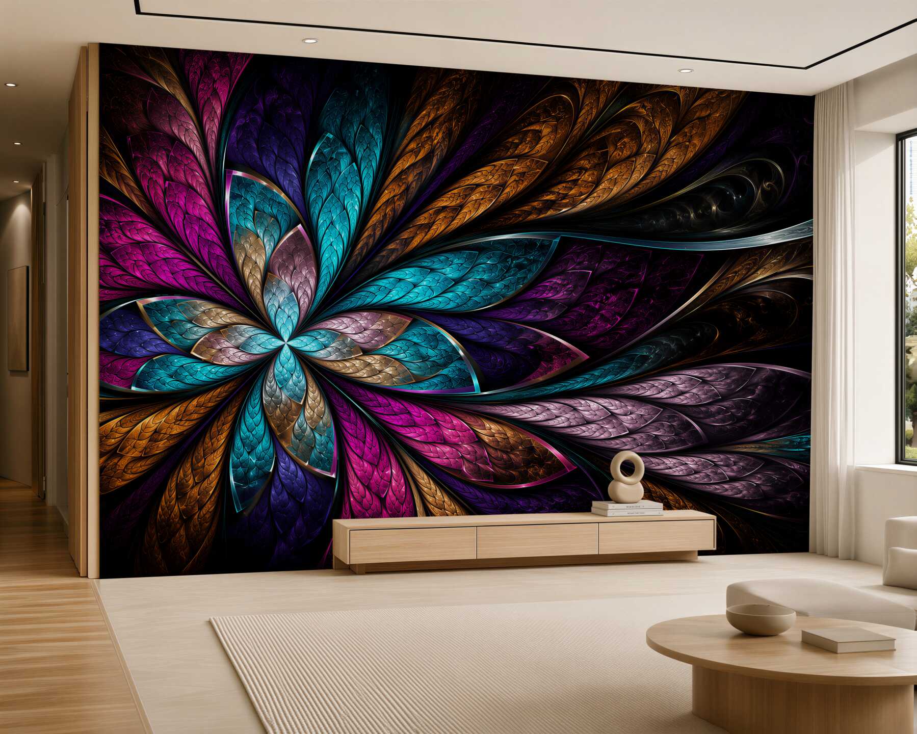 Papier peint mosaïque vitrail avec pétales de fleurs