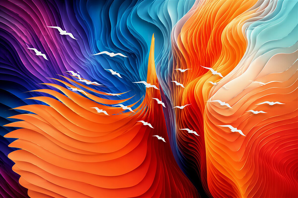 Papier peint oiseaux au milieu d'une dune abstraite