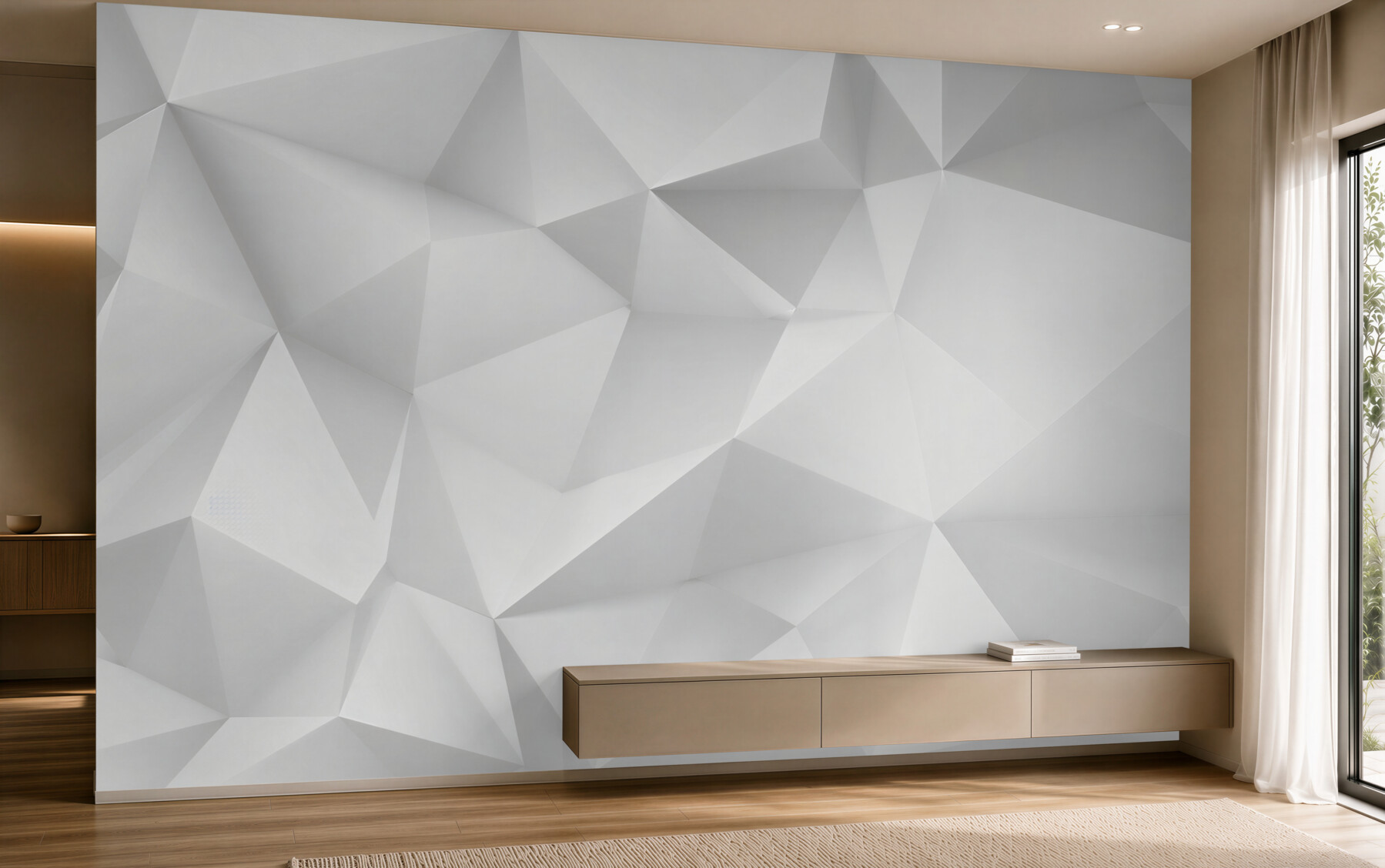 Papier peint géométrie blanche 3D moderne pour intérieur minimaliste