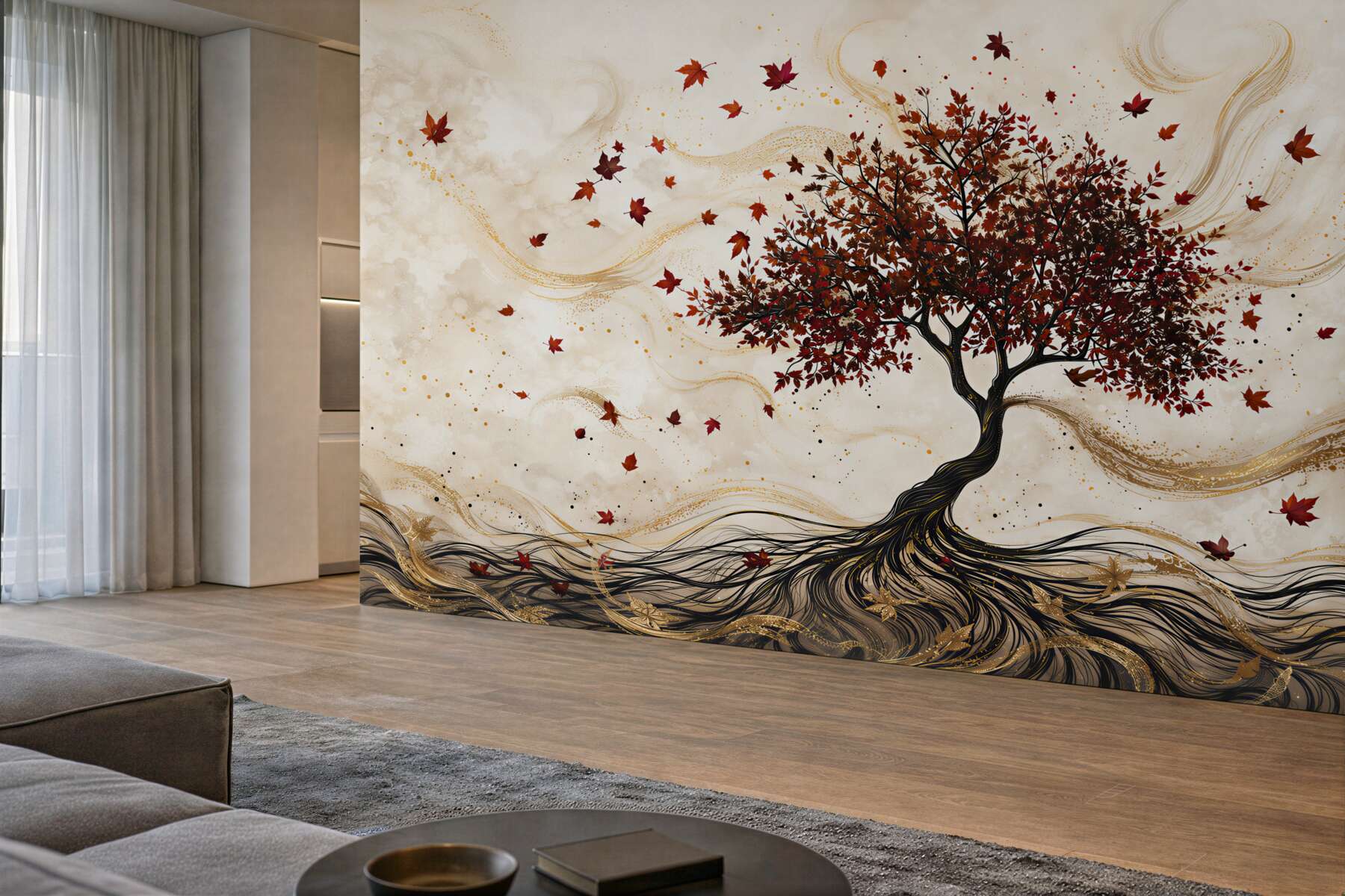Papier peint arbre d'automne sur une colline dans un style oriental