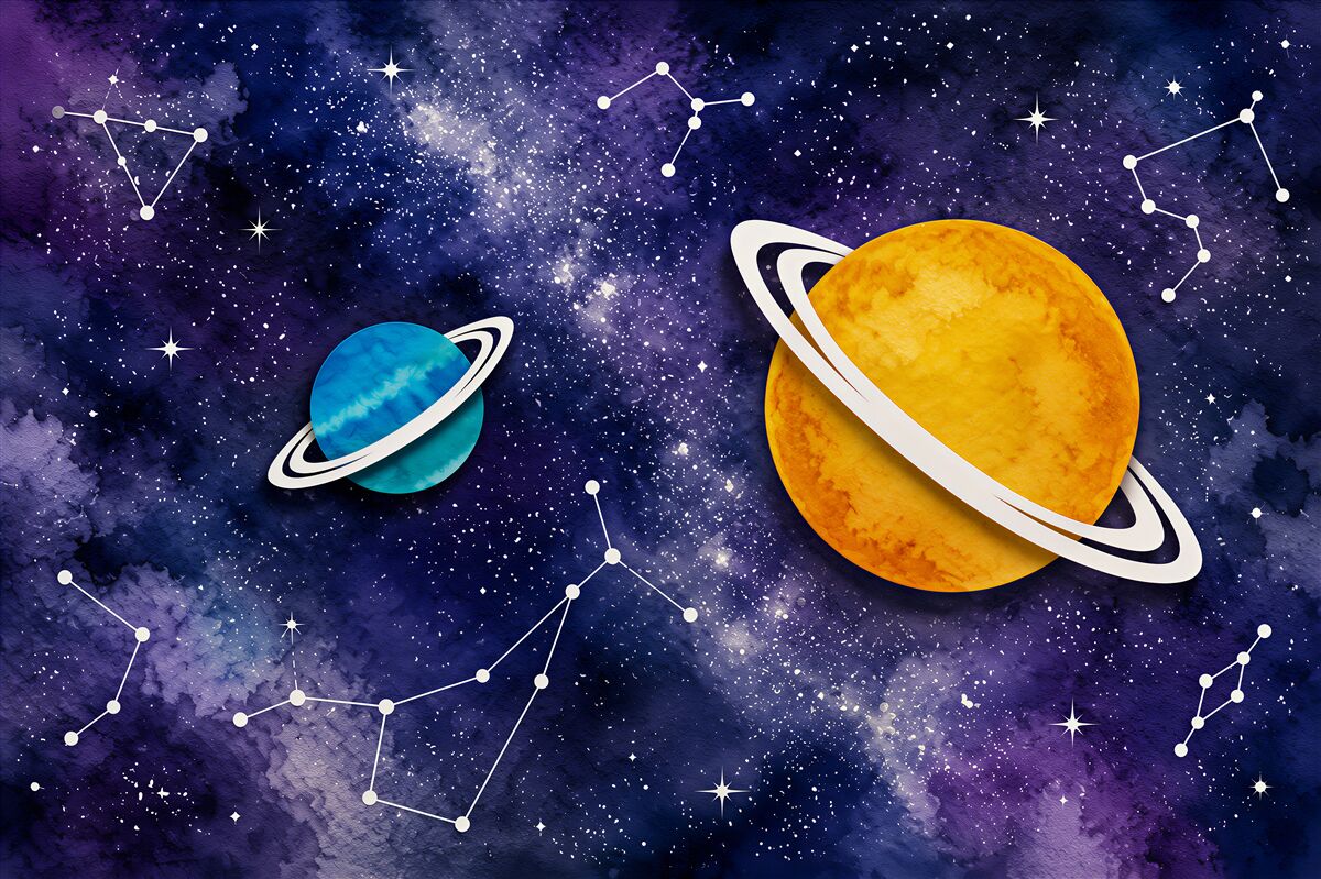 Papier peint Deux planètes et constellations du zodiaque