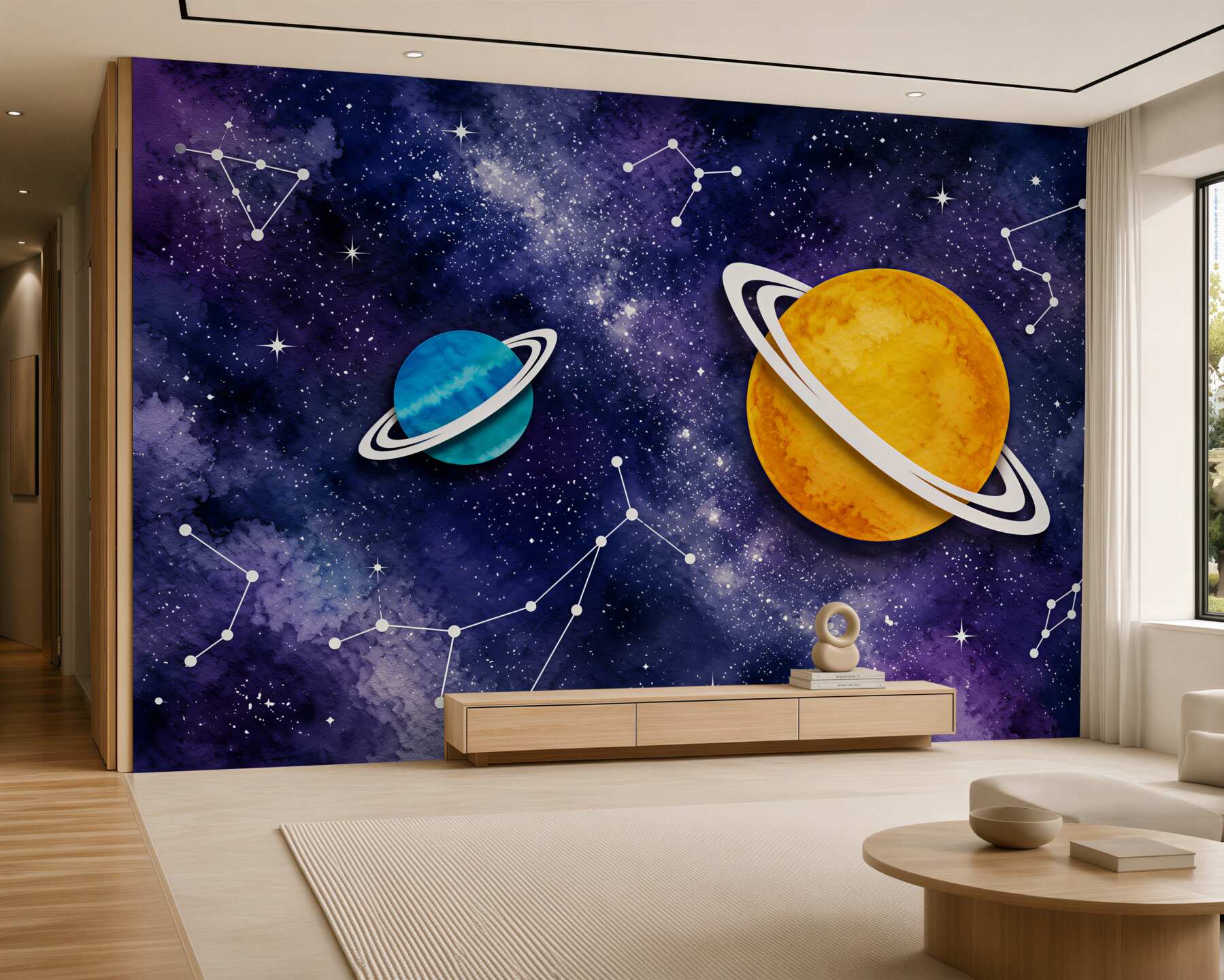 Papier peint Deux planètes et constellations du zodiaque