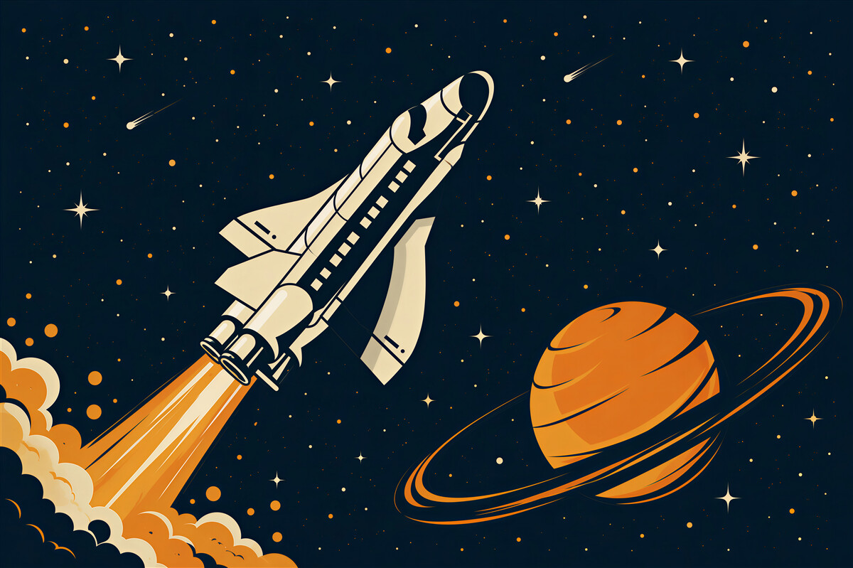 Papier peint La fusée vole sur une grande planète