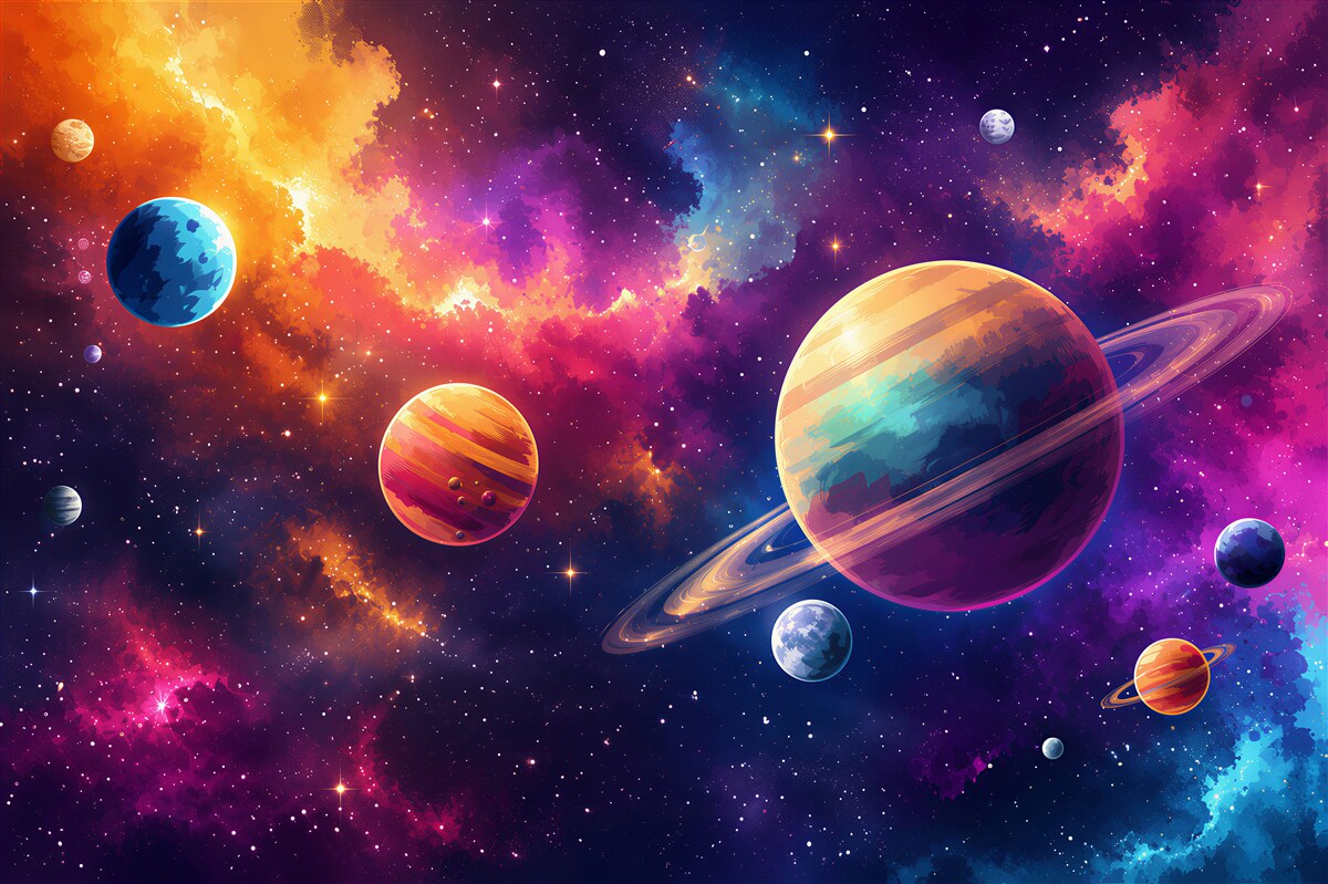 Papier peint planètes pastel dans les nuages du cosmos pour la chambre d'enfant