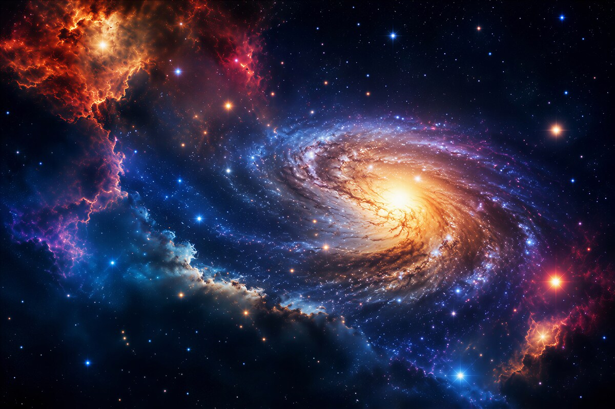 Papier peint galaxie spirale et étoiles dans un cosmos pastel