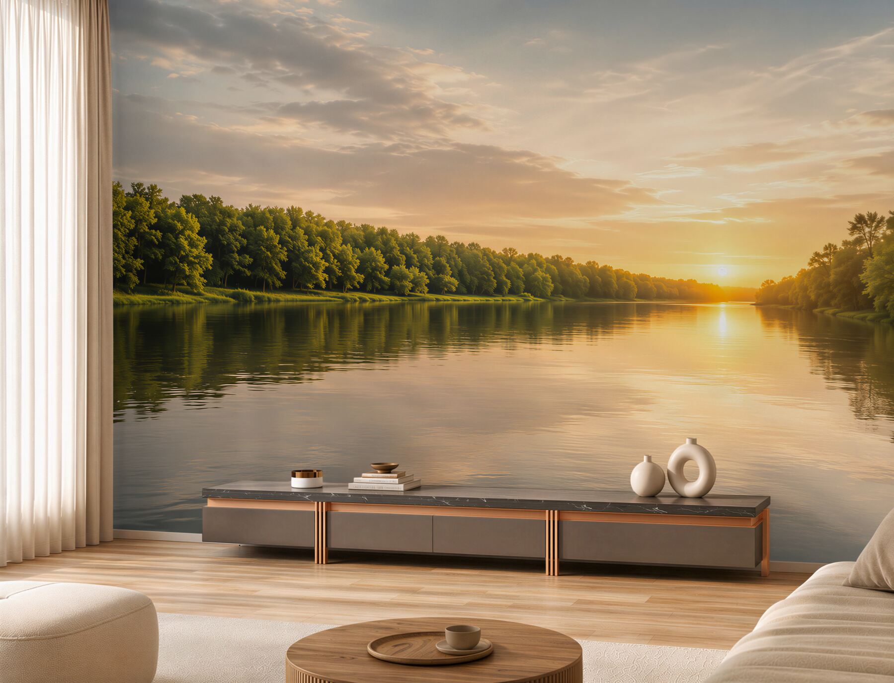 Papier peint Coucher de soleil sur la rivière