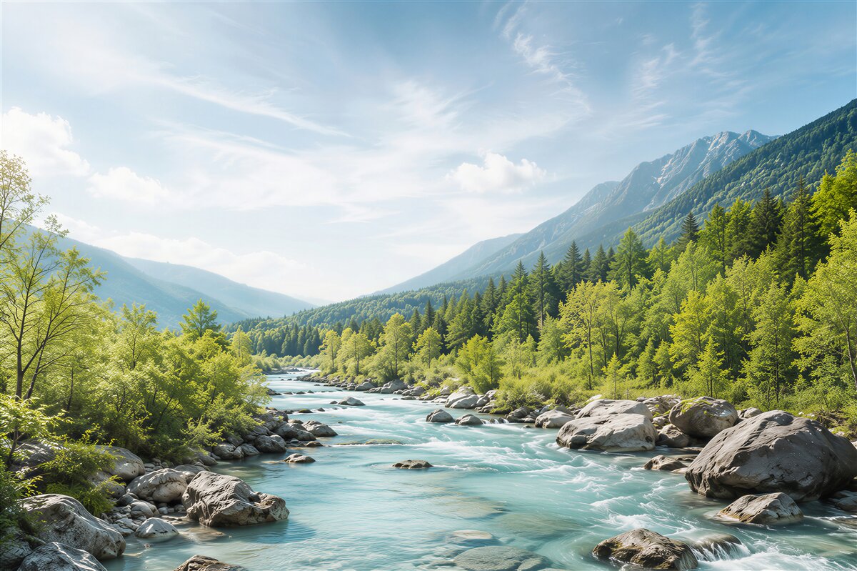 Papier peint Paysage suisse vivant avec un ruisseau clair, rivière