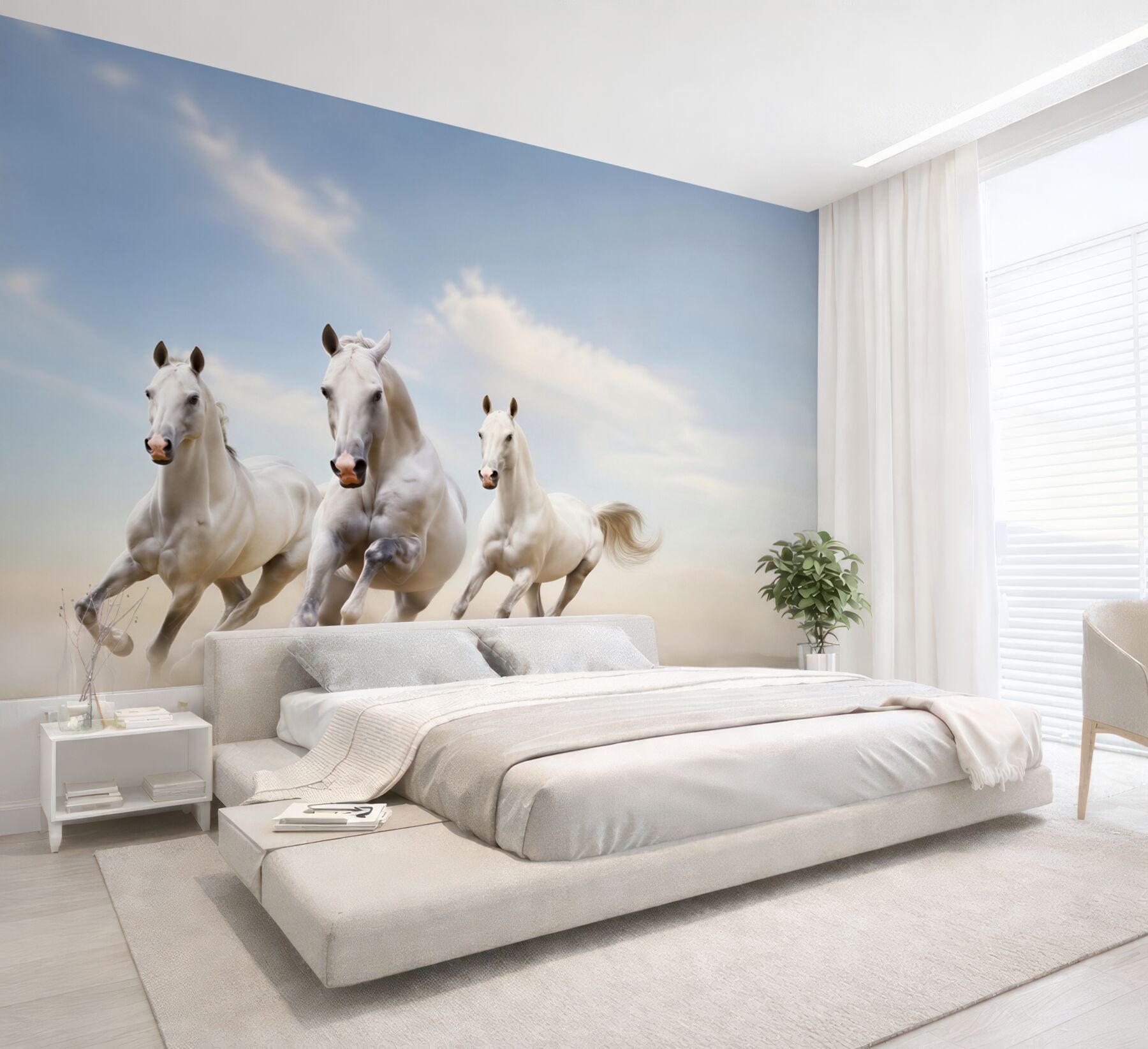Papier peint Chevaux blancs dans la poussière