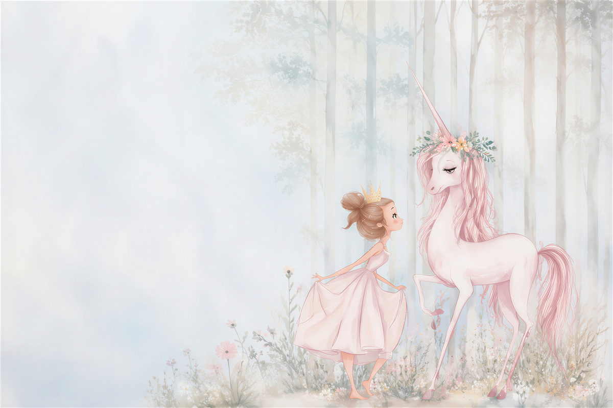 Papier peint princesse et licorne