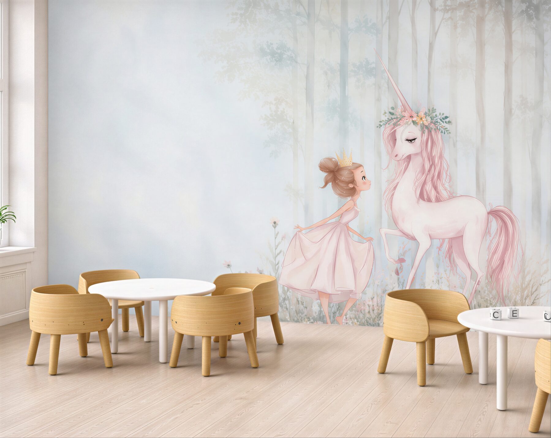 Papier peint princesse et licorne