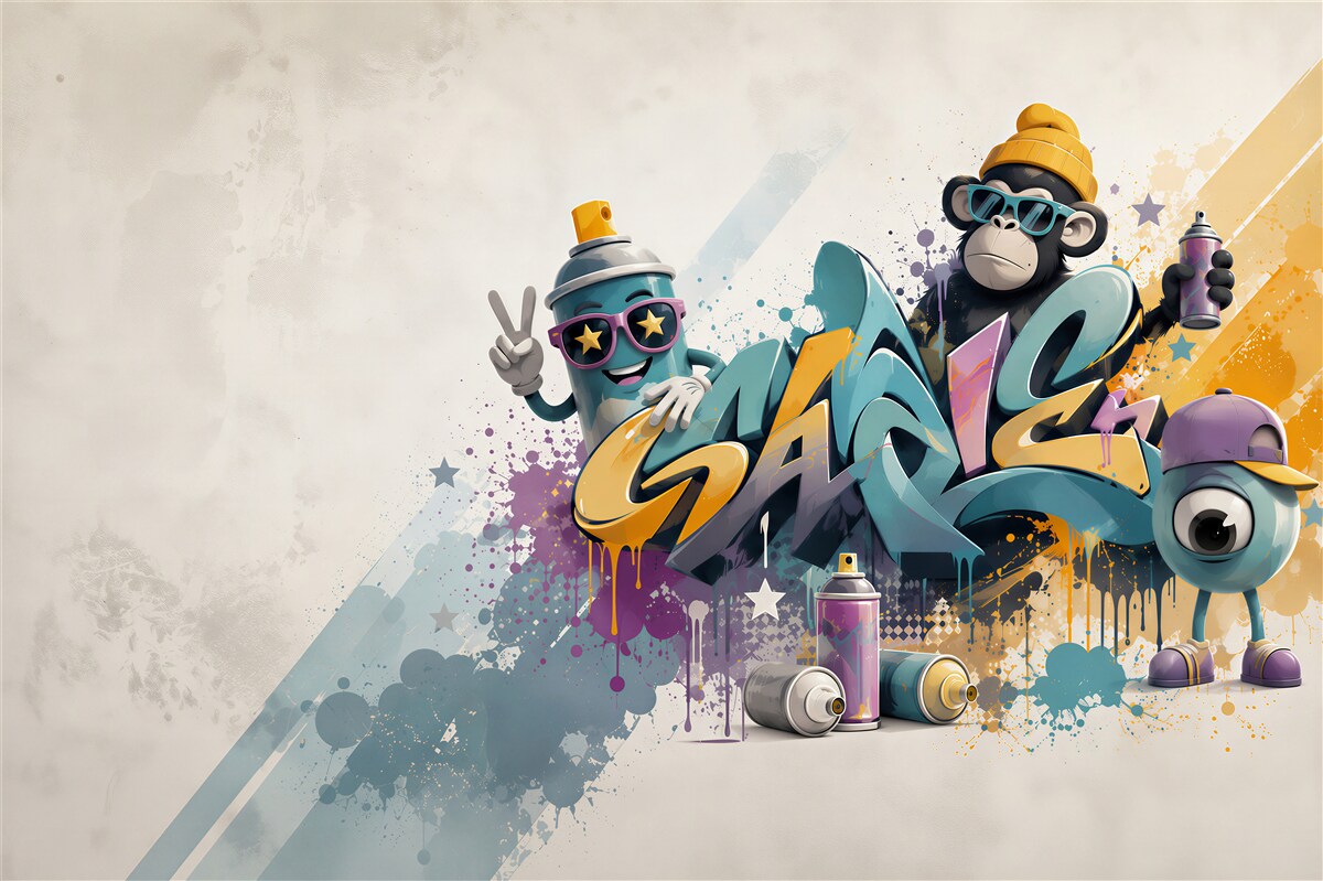 Papier peint graffiti street art avec un singe et une bombe de peinture pour la chambre des adolescents