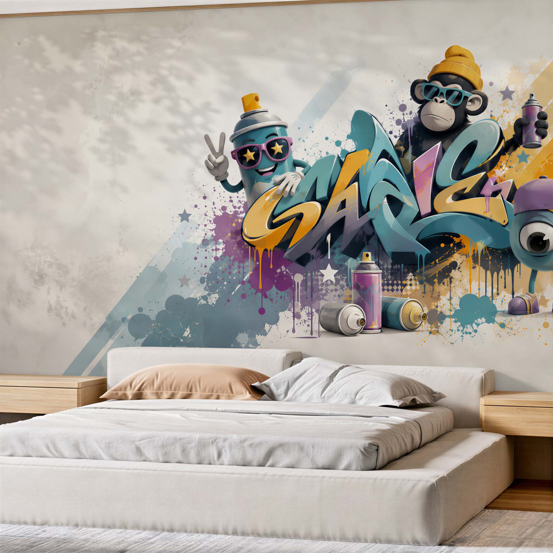 Papier peint graffiti street art avec un singe et une bombe de peinture pour la chambre des adolescents