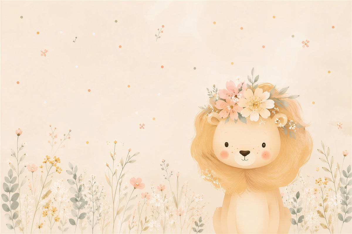 Papier peint Fleurs dans la crinière de Lion Baby