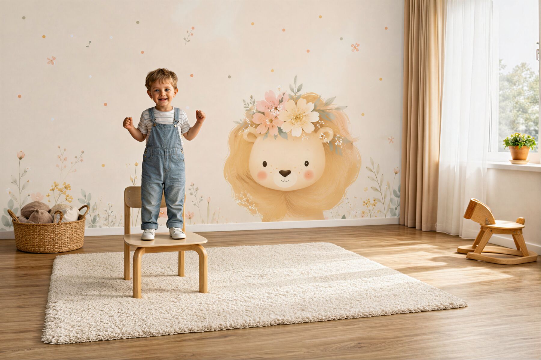 Papier peint Fleurs dans la crinière de Lion Baby