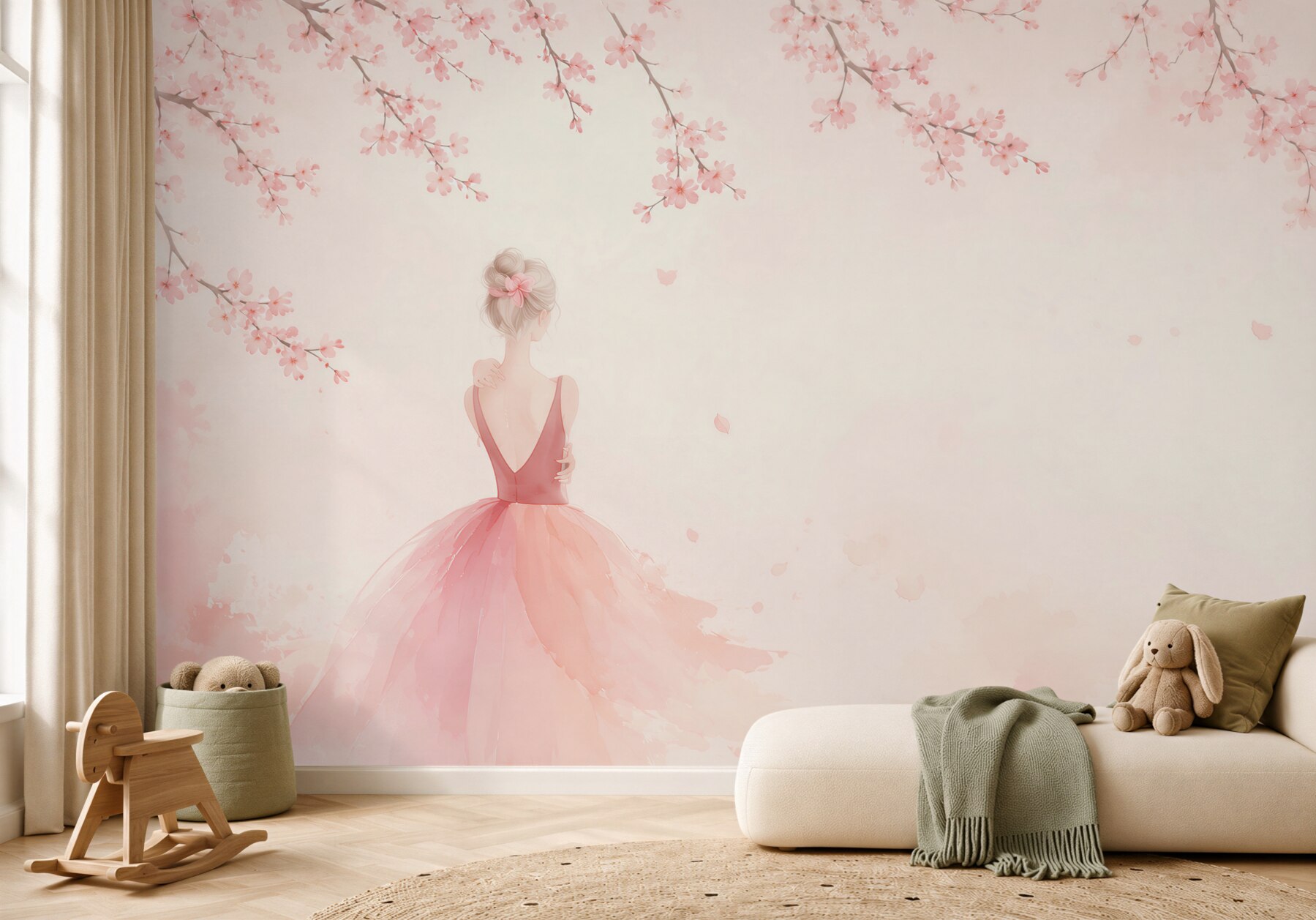 Papier peint Fille aime l'arbre en fleurs