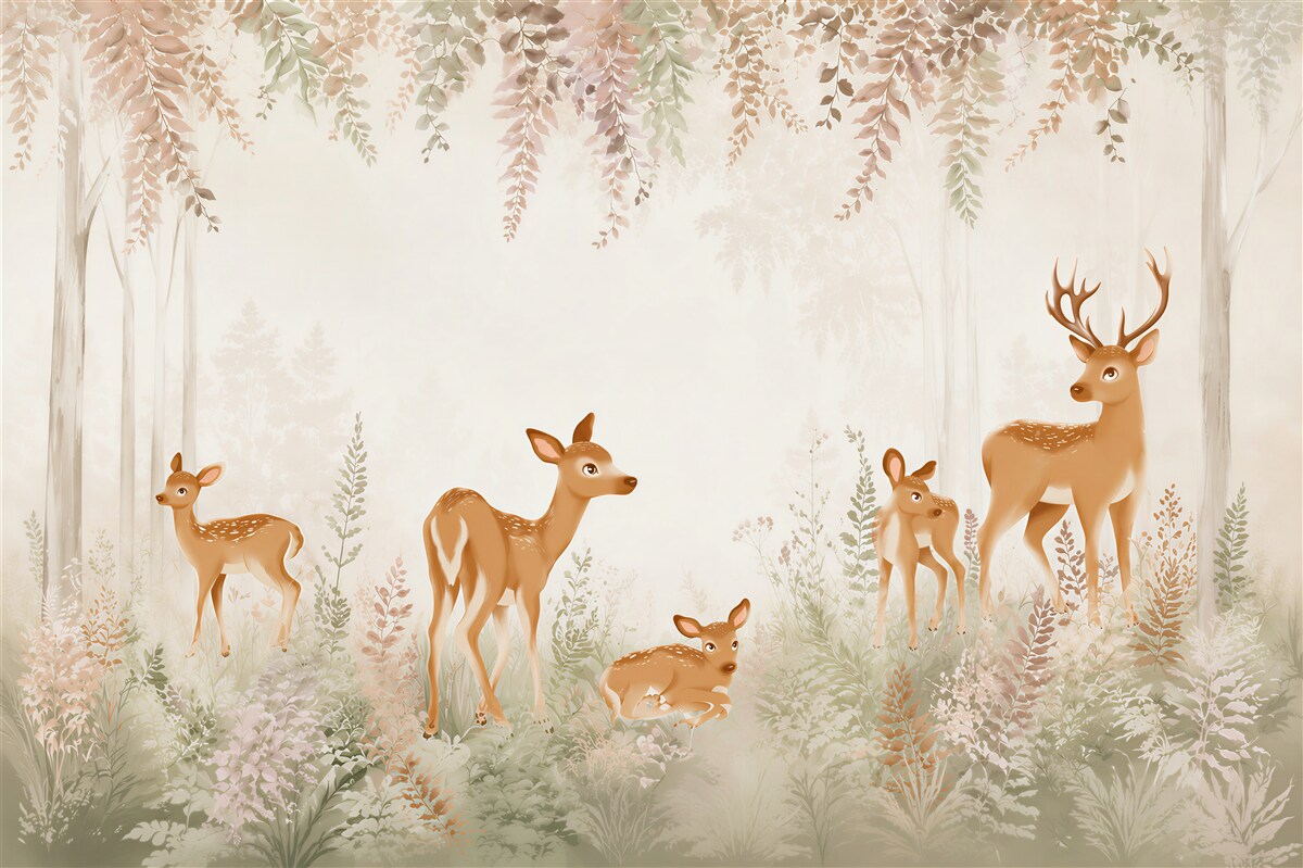 Papier peint Famille de cerfs se reposant dans la forêt