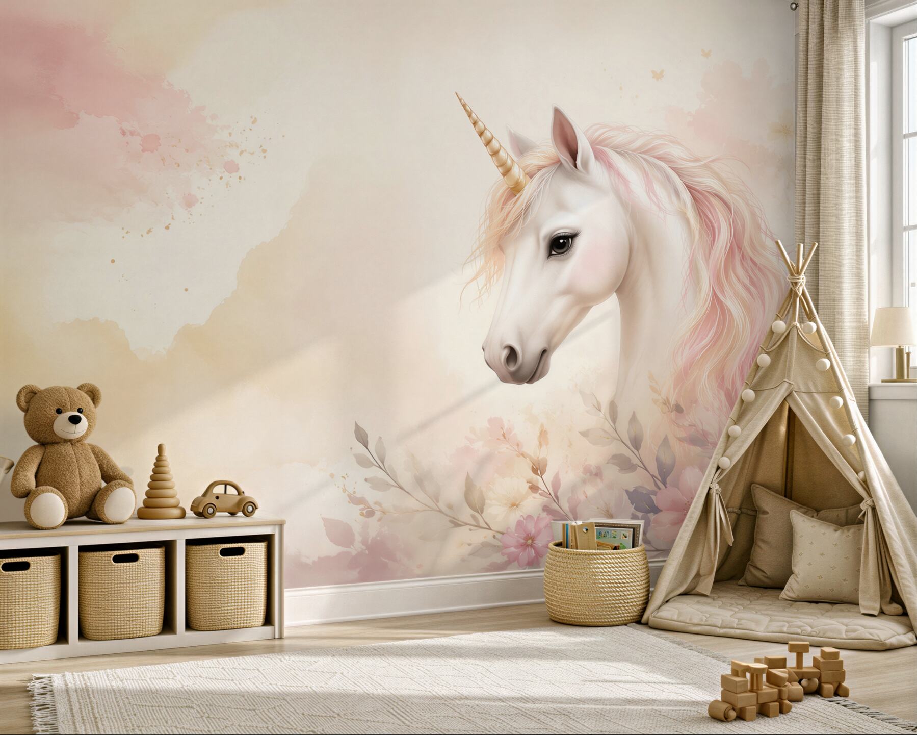 Papier peint licorne dans des couleurs vives