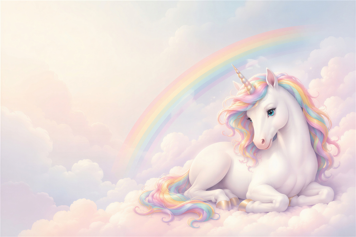 Papier peint Licorne et arc-en-ciel