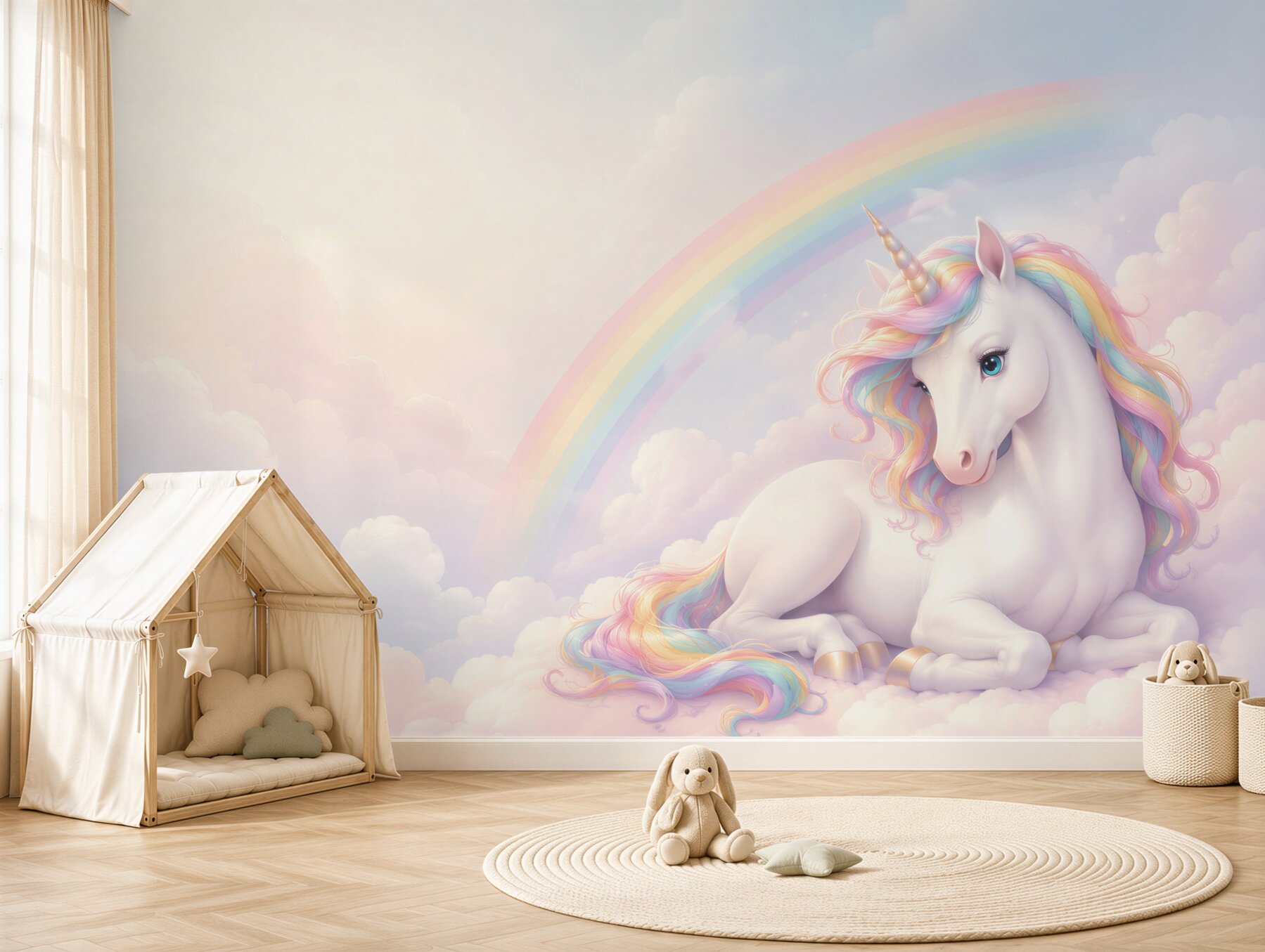 Papier peint Licorne et arc-en-ciel