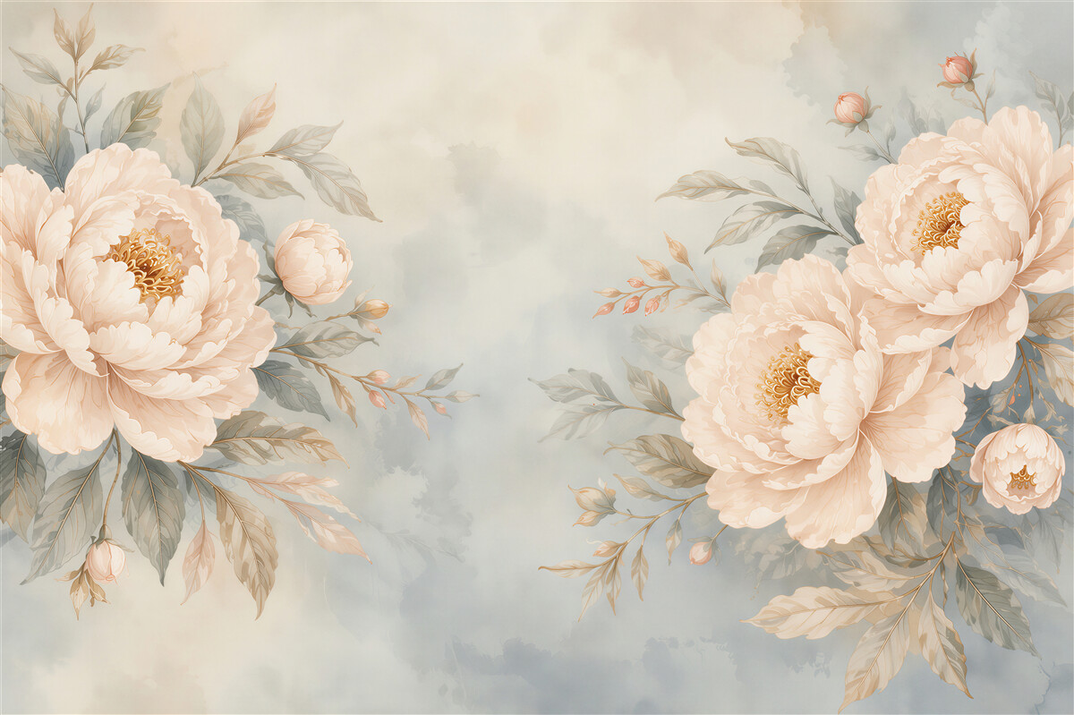 Papier peint fleurs pivoines crème sur fond pastel élégant